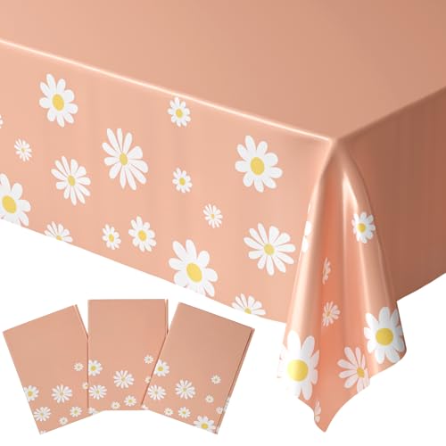Blue Orchards Daisy Table Covers (Pack of 3) - 54"x108" XL - Hippie Retro Tablecloth, Sunny Boho Durable Disposable Flower Decor, Floral Birthday Party Supplies, Baby Shower, Groovy Bridal Decoration - color: Daisy (Pack of 3)