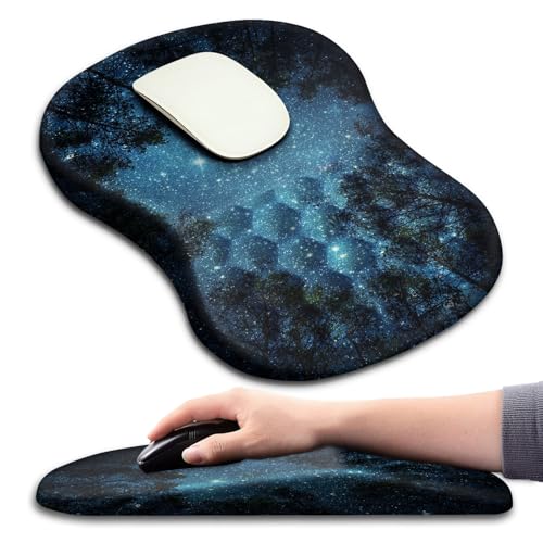 Mouse Pad Wrist Support, Ergonomic Mouse Pad with Massage Dot, Comfortable Computer Mouse Pad for Laptop, Wrist Rest Pain Relief Mousepad with Non-Slip PU Base for Office & Home, 12 x 8 in - color: 025-Forest Starry Sky