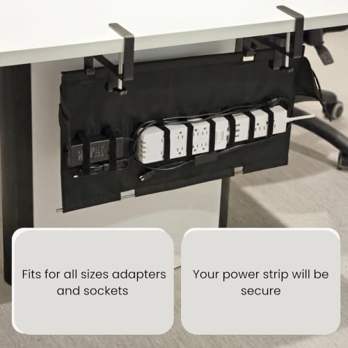 No-Drill Under Desk Cable Management Tray, 28", Black Standing Under Cable | No Drill, Fabric Cord Organizer with Reinforced Base, Clamp Mount Wire Management, For Office/Home & Standing Desk