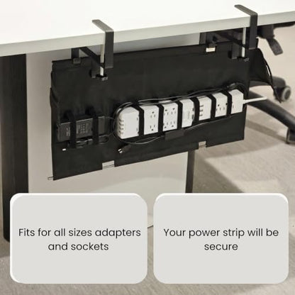 No-Drill Under Desk Cable Management Tray, 28", Black Standing Under Cable | No Drill, Fabric Cord Organizer with Reinforced Base, Clamp Mount Wire Management, For Office/Home & Standing Desk
