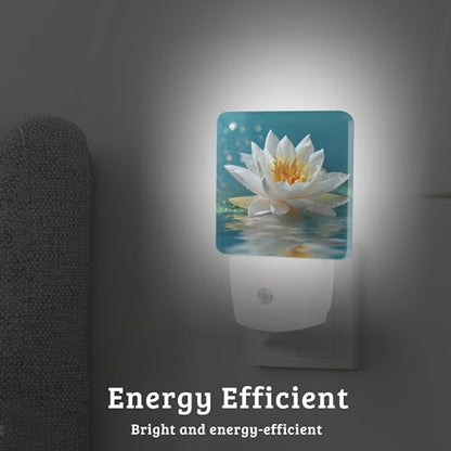Beautiful White Lotus Flower Night Light Plug-into Wall, Nightlight with Dusk to Dawn Sensor, Energy Efficient Lamp for Bedroom/Bathroom/Kitchen/Hallway/Stairs - color: Beautiful White Lotus Flower