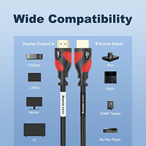 Postta HDMI 케이블(2.2m(75피트) 레드) HDMI 2.0V, 내장 신호 부스터 포함 - 4K, 3D, 1080P, 이더넷, 오디오 리턴 지원 - 1팩 - color: 레드, size: 75FT