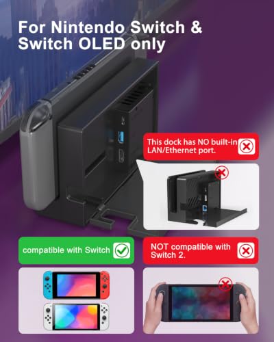 Dock Station for Nintendo Switch/Switch OLED, Replacement 3-in-1 TV Dock Set with Original IC Module, AC Charger & High-Speed HDMI Cable for 1080P HD Output（Not Compatible with Sw 2）