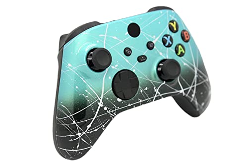 Hand Airbrushed Fade Custom Controller Compatible with Xbox Series X/S & Xbox One (Series X/S Teal & Black Fade W/Silver Splatter) - color: Series X/S Teal & Black Fade W/Silver Splatter