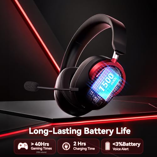 Wireless Gaming Headset with Mic Over Ear Headphones for PC,Xbox,PS5,Switch | 7.1 Surround Sound,50mm Drivers,Aluminum Frame,Noise Cancelling,RGB,Soft Ear Pads,Multi Platform Headset for Laptop Phone Mac