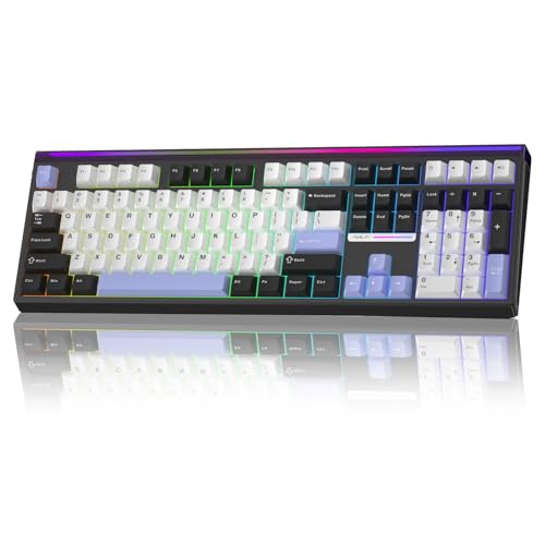 Aula H108 Wireless Mechanical Keyboard, Hot Swappable Silent Keyboard, Full Size Keyboard with Number Pad, Gasket Structure, RGB Backlit Computer Gaming Keyboard with PBT Keycaps for PC/Office - color: White Black Purple