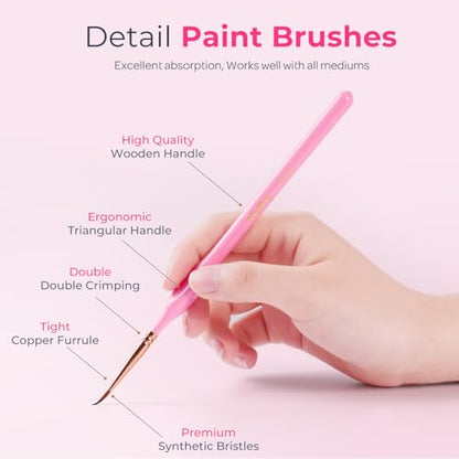 Nicpro 21PCS Fine Detail Paint Brush, Miniature Paint Brushes Drybrush Set | Aesthetic Pastel Paint Brush, For Acrylic Oil Watercolor, Crafts, 40K Models, Miniatures, Rock Painting, Paint by Numbers - size: 21 PCS
