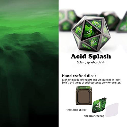 Haxtec Metal Dice Set D&D Acid Splash Real Scene Black Green Polyhedral DND Dice W/PU Leather Dragon Eye Dice Bag for TTRPG Compatible with Dungeons and Dragons Gifts - color: Green