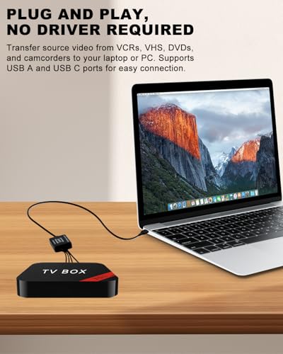 Oassuose VHS to Digital Converter,USB-A/USB-C Video 1080P Capture Card | RCA/AV to USB2.0 Audio Video Transfer Grabber,Convert Analog VHS VCR Hi8 Mini DV to Digital Converter,for PC DVD Tape Camera