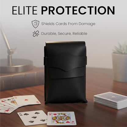 Black Leather Playing Card Case Holder, Handmade Full-Grain Leather Playing Card Storage Box, Coin Pouch Deck of Cards Case Holder Fits Poker & Bridge Size Cards, Playing Card Travel Case - color: Black