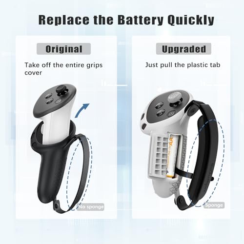 Controller Grips Cover Compatible with Meta Quest 3S/Quest 3 Accessories, Hand Strap with Battery Opening, Knuckle Straps with Widen and Thicken Sponge(Not for Charging Dock) (White-Gray) - color: White-gray