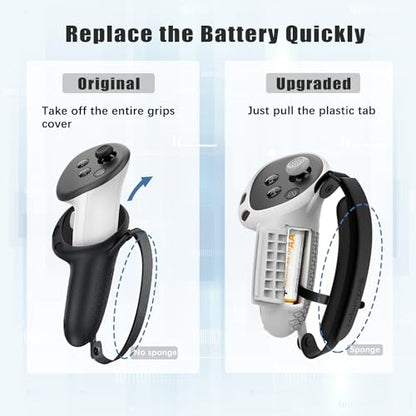 Controller Grips Cover Compatible with Meta Quest 3S/Quest 3 Accessories, Hand Strap with Battery Opening, Knuckle Straps with Widen and Thicken Sponge(Not for Charging Dock) (White-Gray) - color: White-gray
