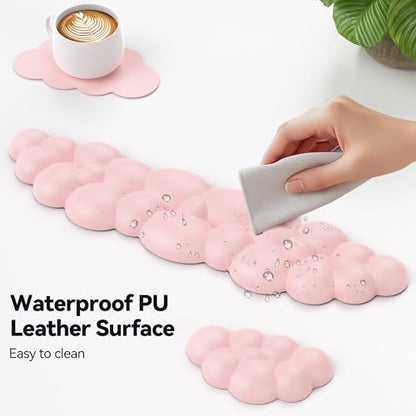 TECKNET Cloud Keyboard Wrist Rest Set, Cloud Wrist Rest with Non-Slip Base, PU Leather Wrist Pad for Keyboard with Ergonomic Memory Foam for Computer Laptop Office Gaming and Pain Relief, Light Pink - color: Light Pink