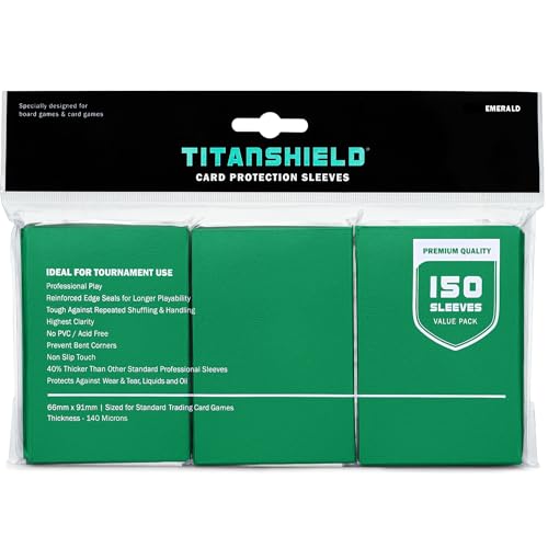 TitanShield Card Sleeves, Emerald (150 Sleeves) - Fits Pokemon, MTG | Compatible with MTG Magic the Gathering, Pokemon, One Piece, Lorcana, Flesh & Blood - Trading Card Deck Protectors - color: Emerald, size: Standard | 66x91mm