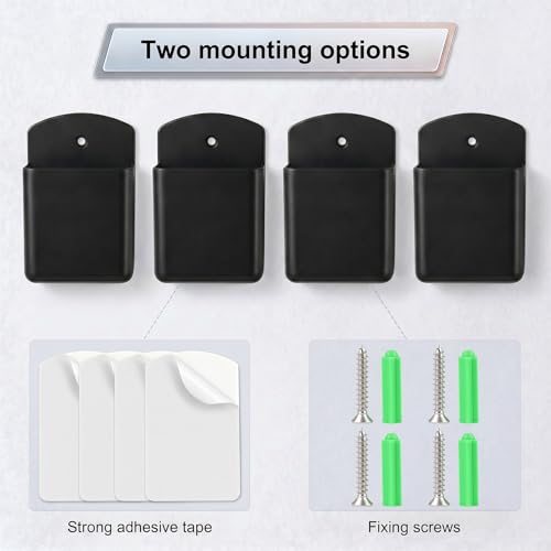 2 PCS Remote Control Holder Wall Mount, TV Remote Control Holder, Self Adhesive Pen Holder Organizers and Accessories for Home Office School (4, Black-4Pcs) - color: Set of 4-Black