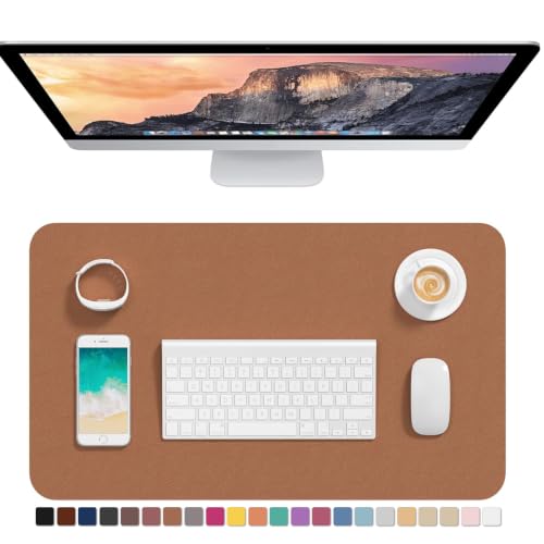 Hsurbtra Desk Pad, 23.6" x 13.8" PU Leather Desk Mat, M Extended Mouse Pad, Waterproof Desktop Blotter Protector, Non-Slip Ultra Thin Small Laptop Keyboard Writing Mat for Office Home, Dark Apricot - color: Dark Apricot, size: 23.6" x 13.8"