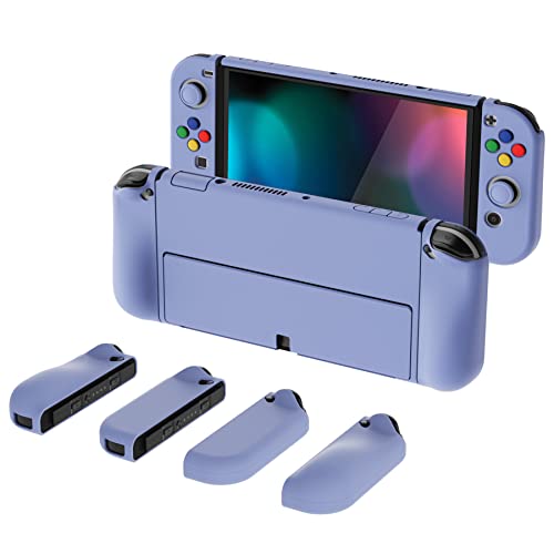 PlayVital AlterGrips Protective Slim Case for Nintendo Switch OLED, Ergonomic Grip Cover for Joycon, Dockable Hard Shell for Switch OLED w/Thumb Grip Caps & Button Caps - color: Light Violet