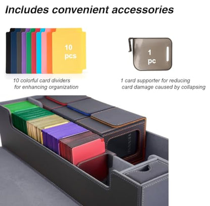 MTG Deck Box Holds 5 Display Card Deck Boxes with Playmat and Dice Box,Includes 10 colorful dividers and 1 card supporter, Trading Card Storage Box For Magic Game Cards (Black and Grey) | Holds 5 Deck Boxes (not included)/650 Single/520 Double-Sleeved Car