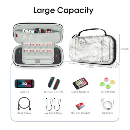 FINTIE Carrying Case for Nintendo Switch 2 (2025), Shockproof Hard Shell Switch 2 Case, Protective Cover Travel Bag with 19 Game Card & 2 Micro SD Card Slots & Inner Pocket (marble) - color: marble