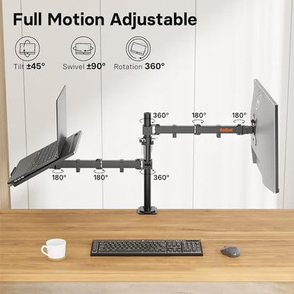 Redbat Monitor and Laptop Mount Stand, Fully Adjustable Monitor Arm with Vented Tray for 13" to 32" LCD Screens and Notebook up to 16", Holds up to 22lbs, VESA Compatible, Dual Mounting Options | Fully Adjustable Monitor Arm with Vented Tray for LCD Scree