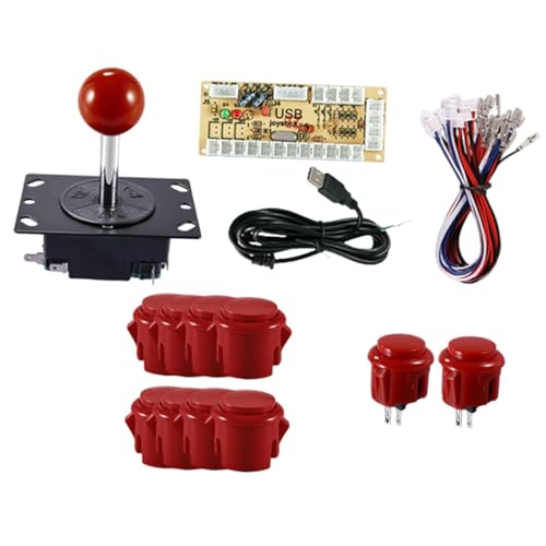 1 Player DIY Arcade Joystick Kit 30mm & 24mm Buttons Board for PC MAME, Replacement Parts, Red