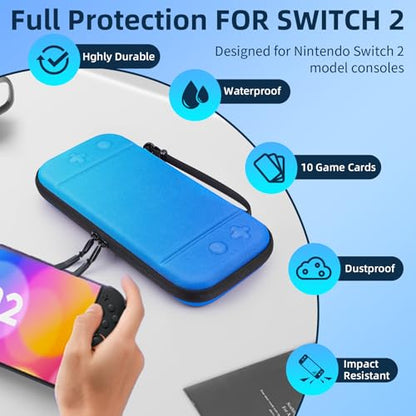 Switch 2 Carry Case Compatible with Nintendo Switch 2 Console,Large Capacity Switch 2 Case, Portable Hard Travel Bag for Console & Accessories, 10 Game Card Slots (Blue Gradient) - color: Blue Gradient