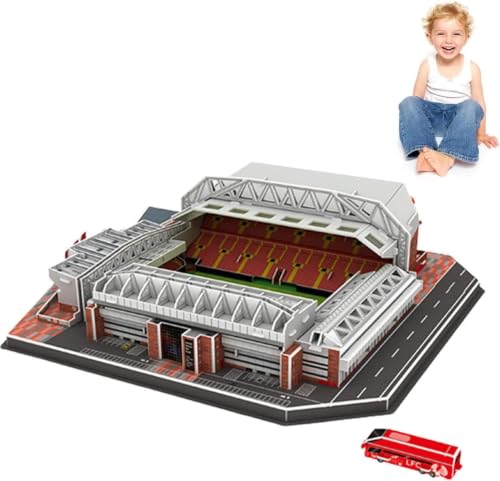 Classic Football Stadium Puzzle,3D Puzzle Soccer Club Venues,3D Paper Model Building Puzzle Kit, Soccer Souvenir Gift,Handmade Puzzle Ornaments，Cardboard Model (Anfield Stadium) - color: Anfield Stadium