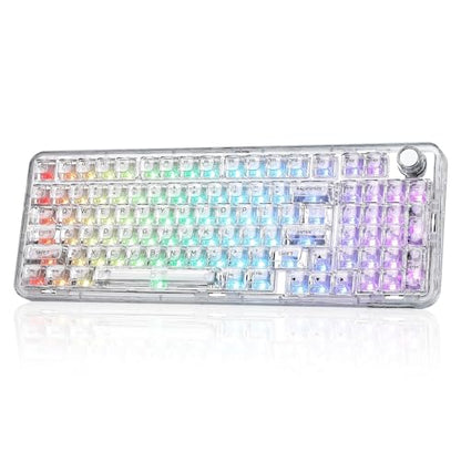 YUNZII X98 Clear Wireless Mechanical Keyboard with Knob (White,Snow Switch) | BT5.0/USB-C/2.4GHz,1800 Layout with Number Pad,Pre-lubed Switches Gasket Mount ,Clear Keyboard with RGB for Wins/Mac/Gaming - color: White, size: Snow Switch