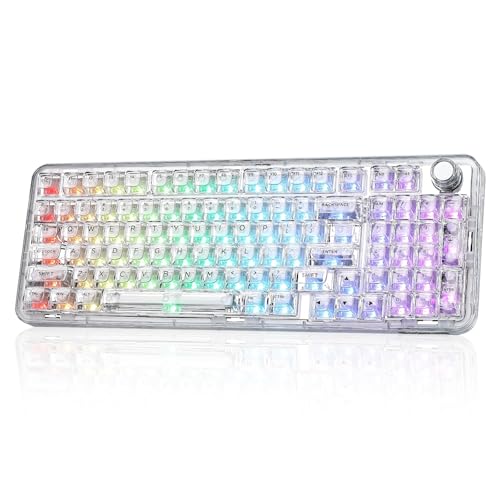 YUNZII X98 Clear Wireless Mechanical Keyboard with Knob (White,Snow Switch) | BT5.0/USB-C/2.4GHz,1800 Layout with Number Pad,Pre-lubed Switches Gasket Mount ,Clear Keyboard with RGB for Wins/Mac/Gaming - color: White, size: Snow Switch