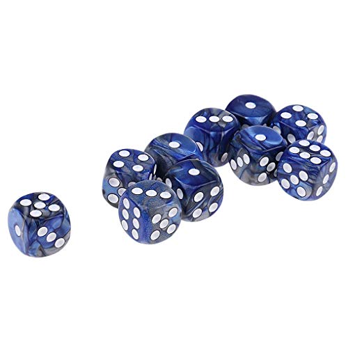 10PCS Polyhedral Dice D6 Dice 16mm Acrylic Dice Game Dice for RPG MTG DND Table Games (Blue Silver) - color: Blue Silver