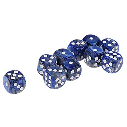 10PCS Polyhedral Dice D6 Dice 16mm Acrylic Dice Game Dice for RPG MTG DND Table Games (Blue Silver) - color: Blue Silver