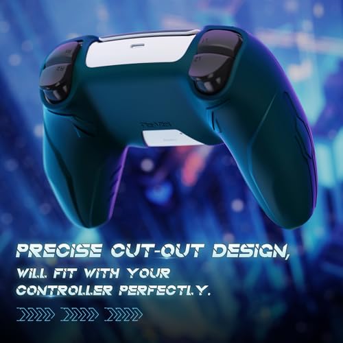 PlayVital Silicone Skin Set for PS5 Controller - Charging Dock Compatible, Full Protection Case with Futuristic CyberMech Design, Soft Cover with Thumb Grips & Stickers - Racing Green - color: Racing Green