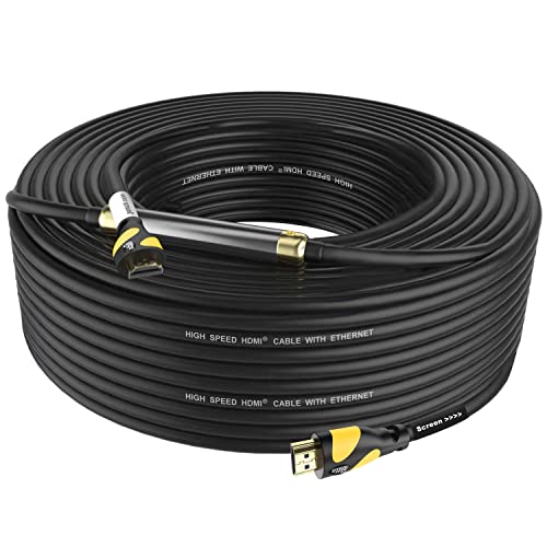 Postta HDMI 케이블(2.2m(75피트) 옐로우) HDMI 2.0V, 내장 신호 부스터 포함 - 4K, 3D, 1080P, 이더넷, 오디오 리턴 지원 - 1팩 - color: 옐로우, size: 75FT