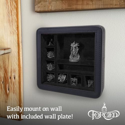 Forged Dice Co. RPG Character Shrine Display Case for Dice and DND Miniatures - Includes Travel Dice Tray and Display Lid - Compatible with Dungeons and Dragons Dice and Miniatures - Black - color: Black