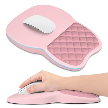 ITNRSIIET Ergonomic Mouse Pad Wrist Support with Memory Foam Massage Bulge & Non-Slip PU Base, Carpal Tunnel Pain Relief, Prevent Wrist Sweating, 12 x 8 x 1.2 inch, Pink Accent - color: Pink Accent