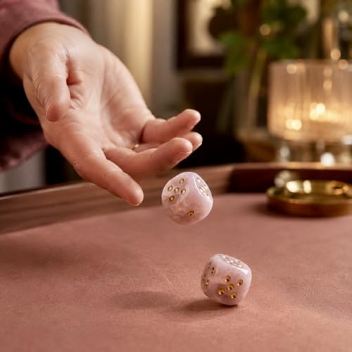2PCS Natural Gemstone Dice, 16mm Crystal D6 Mahjong Dice Set Stone Dice for Games, Accessories, Tabletop Board Games, Casino Games, Craps, DIY Crafts, Spiritual Decor and Home Decor（Rose Quartz）