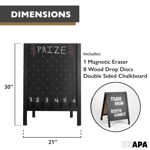 Ilyapa Prize Drop Board, 21x30 in - Penny Drop Game, Chalkboard Sign | Wooden A-Frame Chalkboard Sign, Includes 8 Coin Drop Discs & Eraser - For Trade Shows & Events - color: Black, size: 21x30