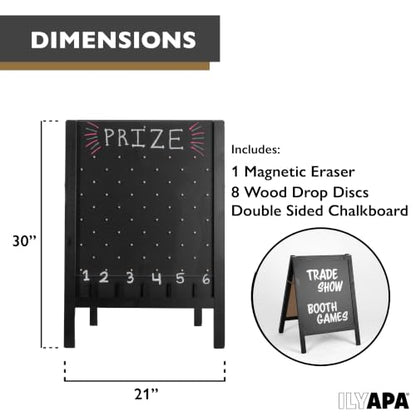 Ilyapa Prize Drop Board, 21x30 in - Penny Drop Game, Chalkboard Sign | Wooden A-Frame Chalkboard Sign, Includes 8 Coin Drop Discs & Eraser - For Trade Shows & Events - color: Black, size: 21x30