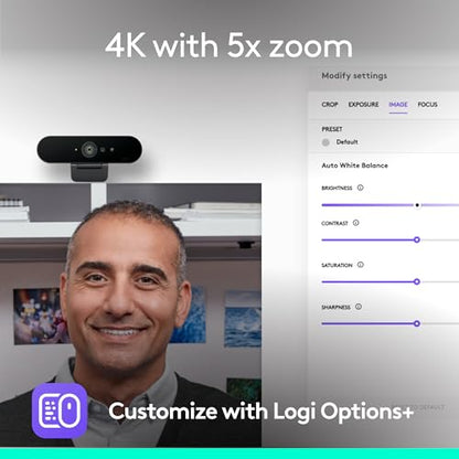 Logitech Brio Ultra 4K HD Webcam for Streaming and Meetings - Black | Ultra HD with glass lens, auto light correction, wide view, works with Windows Hello, certified for Teams, Zoom, Google Meet