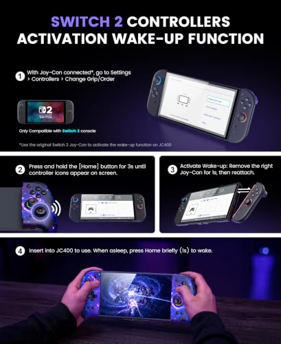 Gammeefy JC400 Gen 2 Switch 2 Controller – Hall Effect Joysticks & Enhanced Grip – One Piece Switch Joypad Replacement Switch 2 Pro Controller with RGB Lighting, Turbo, Macros - Starry Sky, 7.9" - color: Starry Sky, size: Switch 2 - (7.9")