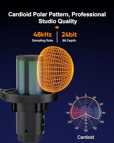 COMICA Ejoy Uni PRO(D) USB Wireless Microphone for PC, Gaming Streaming Mic with One-Click Noise Reduction, RGB Lights, Monitoring, Muting, Desktop Podcasting Mic for Computer Phone, PS5, PS4(Black) - color: Black