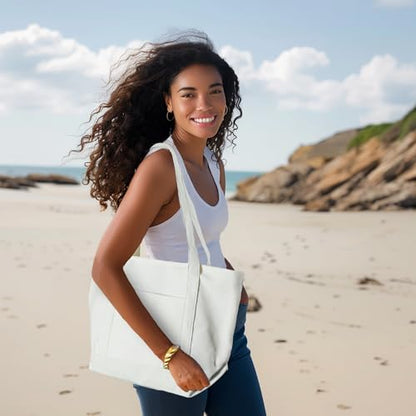 DALIX Daily Shoulder Tote Bag Premium Cotton in White - color: White