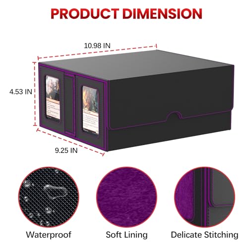Gomyrod Card Deck Box with 4 Commander Display & Dice Tray (Black & Purple) | 7 In 1 MTG Commander Deck Box, Fits 240+ Toploader Cards, Removable Deck Case, Compatible for Magic/TCG/Sports/Baseball Cards - color: Black & Puple