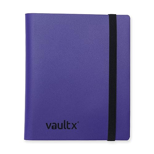 Vault X 4 Pocket Strap Trading Card Binder 160 Cards Side Loading (Purple) | Holds 160 standard-size TCG cards in 20 side-loading 4-pocket pages. Padded, water-resistant cover. - color: Purple