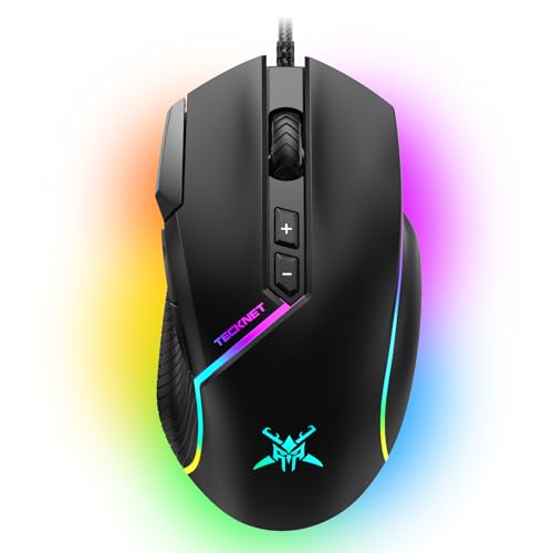 TECKNET Wired Gaming Mouse, 12,800 DPI with Optical Sensor, 8 Programmable Buttons, 13 RGB Backlit Modes, Ergonomic Design, Custom Software Gaming Mice for Laptop,PC - color: Black