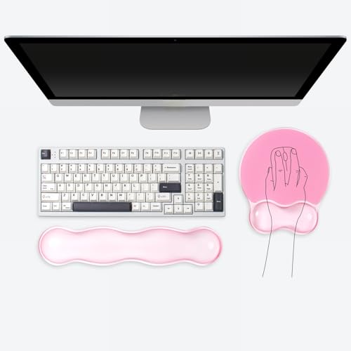 Gel Wrist Rest for Keyboard and Mouse - Ergonomic Pink Mouse Pad with Wrist Rest Support Non-Slip Base for Latop/Desktop/Office Home - color: Pure Pink, style: Wave Shape
