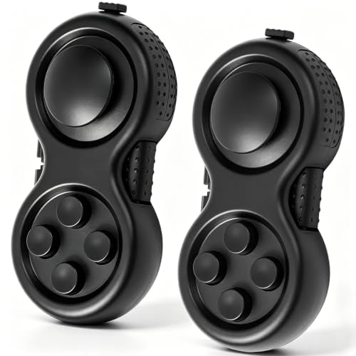 Skylety 2 Pcs Fidget Toys for Adult Controller Fidget Pad Stress Relief Cube Clicker Game Controller Sensory Educational Toy for ADHD Autism Relief Stress Anxiety (All Black Style) - style: All Black Style
