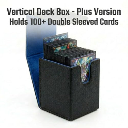 Vertical Deck Box Plus Version, Large Trading Card Case Fits 100+ Double Sleeved Cards, Premium Saffiano Leather TCG Storage for MTG Commander, Pokémon, TCG, CCG, Magnetic Closure -Black+Blue - color: VP Black+Blue