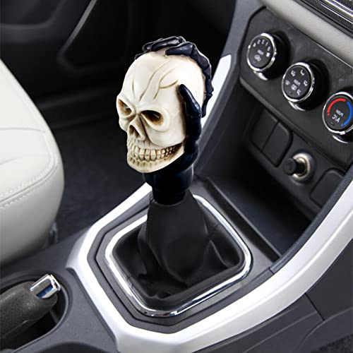 Skull Car Shift Knob Manual Gear Lever Stick Shifter Handle | Weighted Resin Skull Head Gear Shift Grip, Hot Rod Style Racing Modification Fit Most Manual Transmission Vehicles, Beige - color: Beige