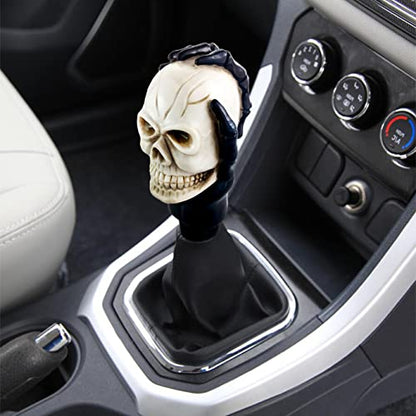 Skull Car Shift Knob Manual Gear Lever Stick Shifter Handle | Weighted Resin Skull Head Gear Shift Grip, Hot Rod Style Racing Modification Fit Most Manual Transmission Vehicles, Beige - color: Beige